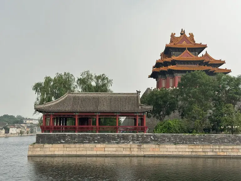 view of temple over water