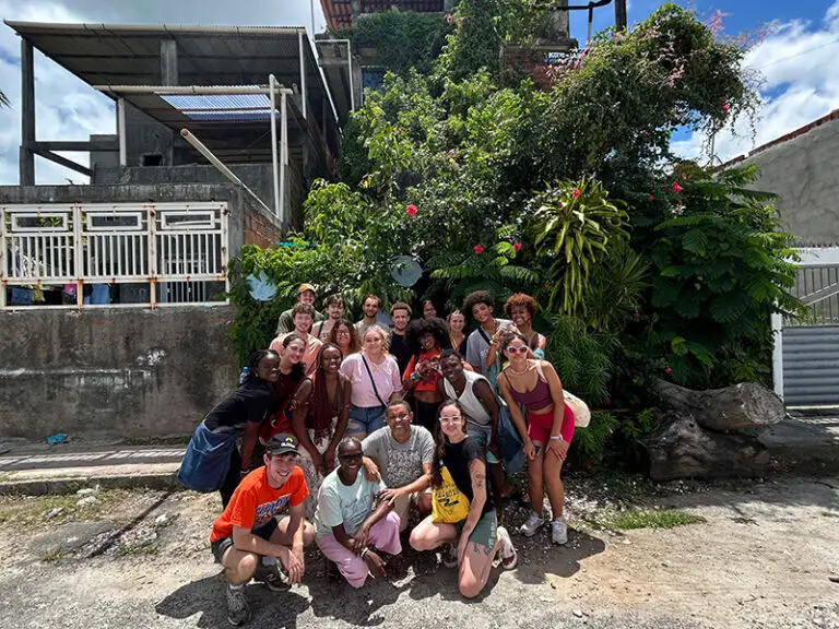 group of students and staff on street