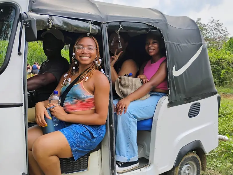 students traveling in truck