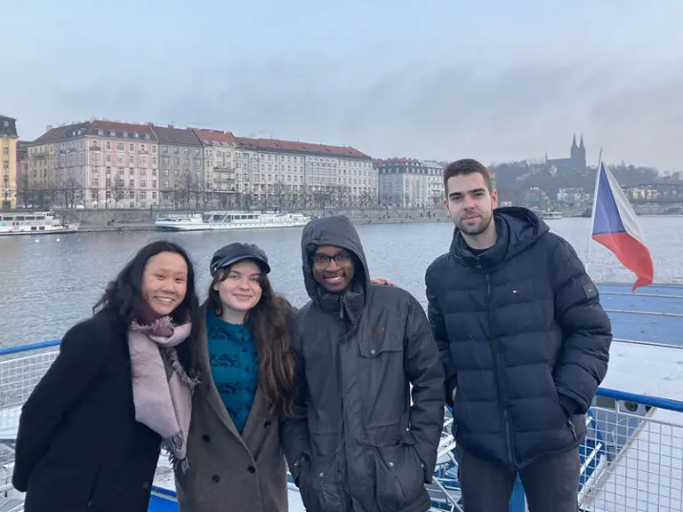 group of students by water
