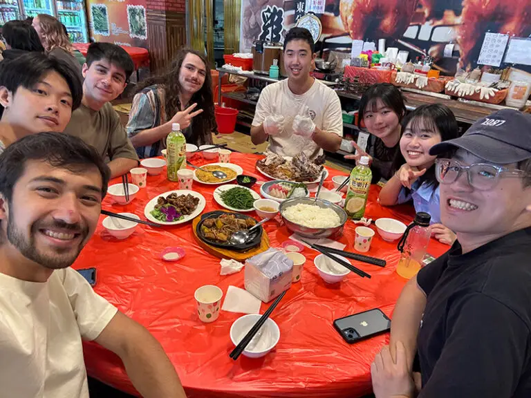 students at dinner table