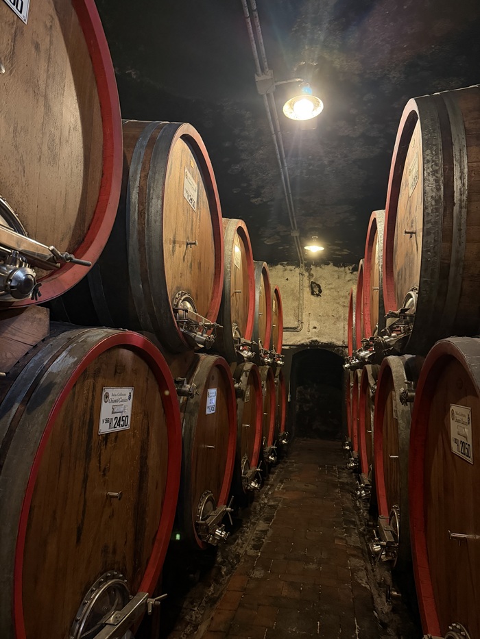 A cellar of large barrels of wine in Florence, Italy