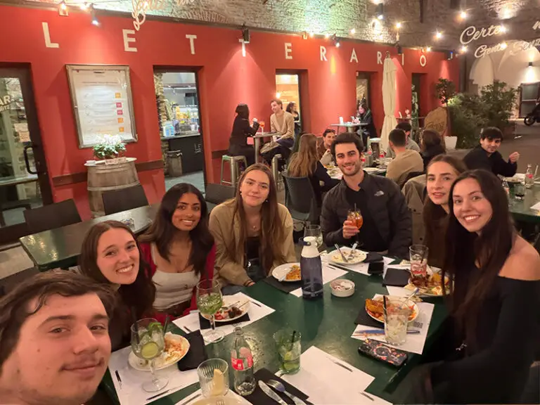 group of students at dinner table