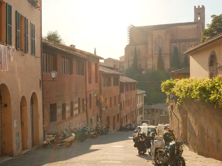 film photo of siena street scene