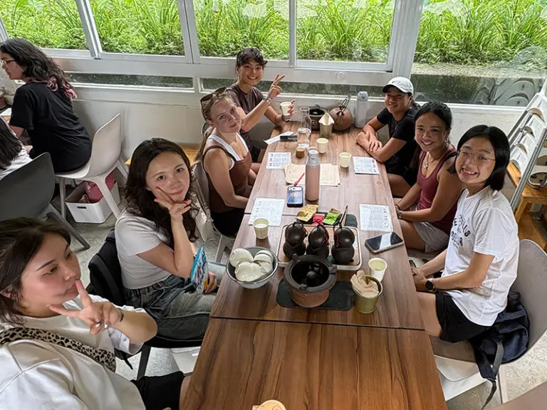 students at lunch around table