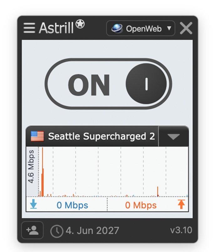 A screenshot of the VPN called Astrill