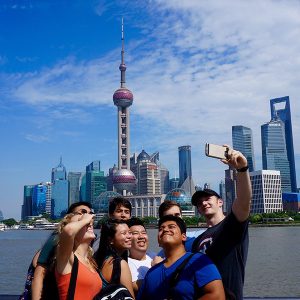 CET Shanghai students take a selfie on the Bund
